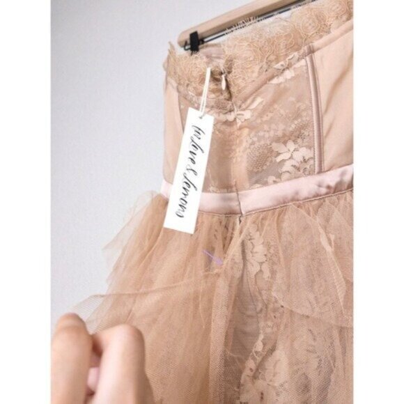 NWT For Love & Lemons x REVOLVE Bustier Gown XL Warm Taupe Ruffle Tulle Lace - Picture 10 of 14